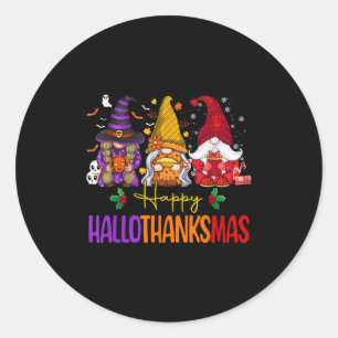 Pegatina Redonda Feliz Día de Acción de Gracias Hallothanksmas Gnom