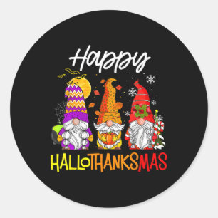 Pegatina Redonda Feliz Día de Acción de Gracias Hallothanksmas Gnom