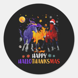 Pegatina Redonda Feliz Día de Acción de Gracias Hallothanksmas Hors