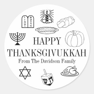 Pegatina Redonda Feliz Día de Acción de Gracias Hanukkah