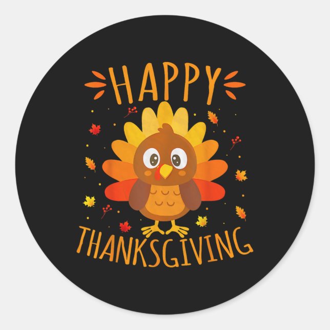 Pegatina Redonda Feliz Día de Acción de Gracias por cena familiar e (Anverso)