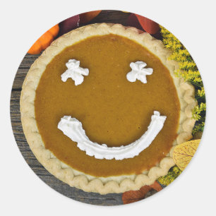 Pegatina Redonda Feliz Día de Acción de Gracias Tarta de Calabaza