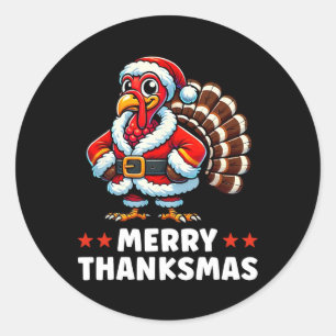 Pegatina Redonda Feliz Día de Acción de Gracias Turquía Navidad Gra
