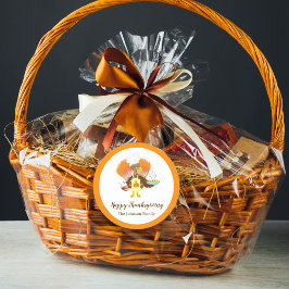 Pegatina Redonda Feliz Día de Acción de Gracias Turquía sirviendo a