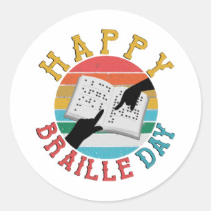 Pegatina Redonda Feliz Día de Braille