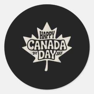 Pegatina Redonda Feliz Día de Canadá 2025: Arce de bandera tradicio