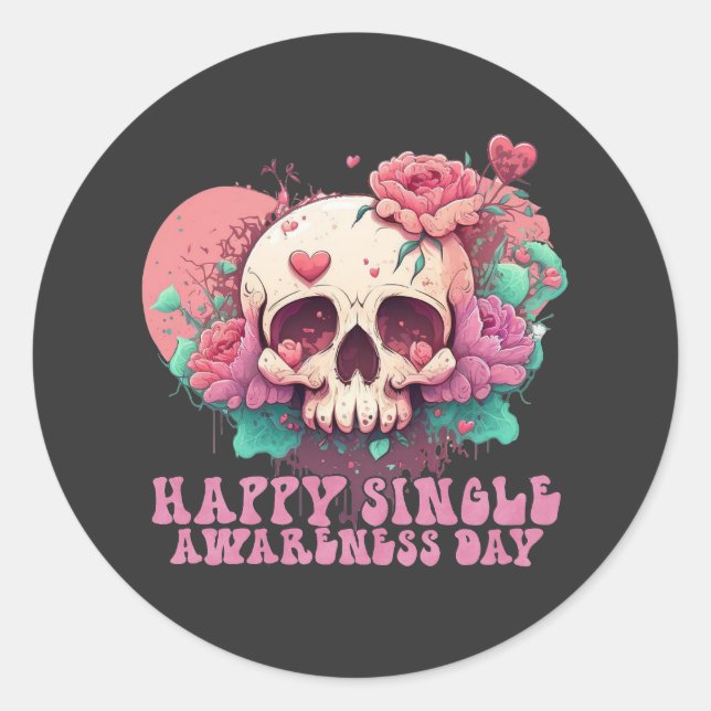 Pegatina Redonda Feliz Día de Conciencia Única Valentine Skull (Anverso)