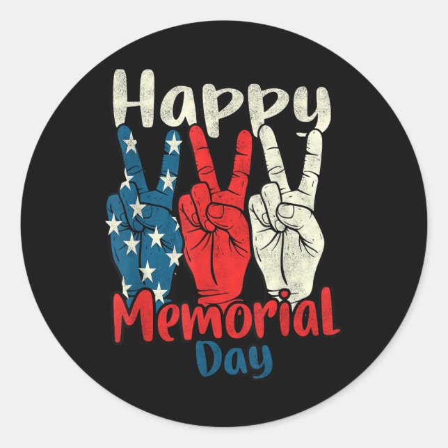 Pegatina Redonda Feliz Día De Conmemoración Con La Bandera Estadoun (Anverso)