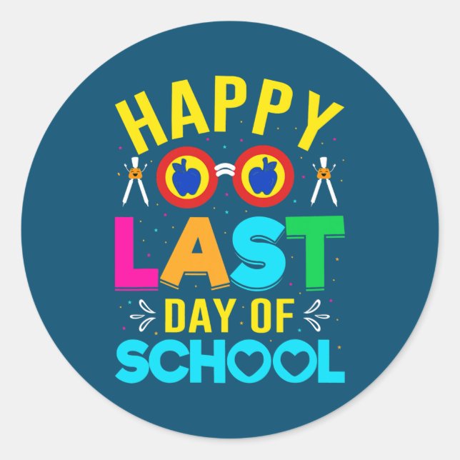 Pegatina Redonda Feliz Día De Estudiantes De Maestros En La Escuela (Anverso)