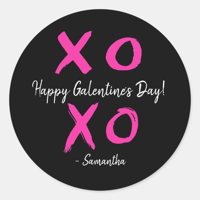 Pegatina Redonda Feliz Día de Galentine XOXO rosa y negro - (Anverso)
