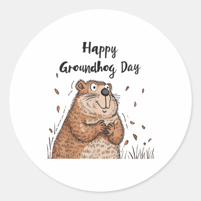 Pegatina Redonda Feliz Día de Groundhog Funny Groundhog Holiday Hom (Anverso)
