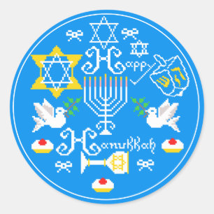 Pegatina Redonda Feliz Día de Hanukkah