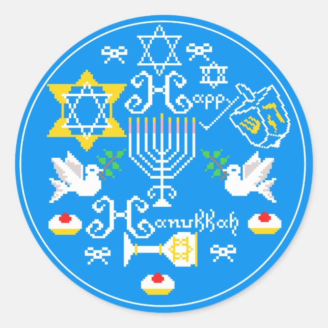 Pegatina Redonda Feliz Día de Hanukkah (Anverso)