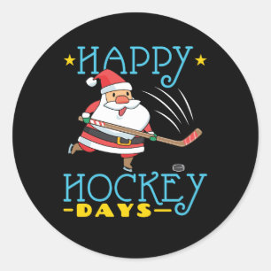 Pegatina Redonda Feliz Día de Hockey Navidades Santa