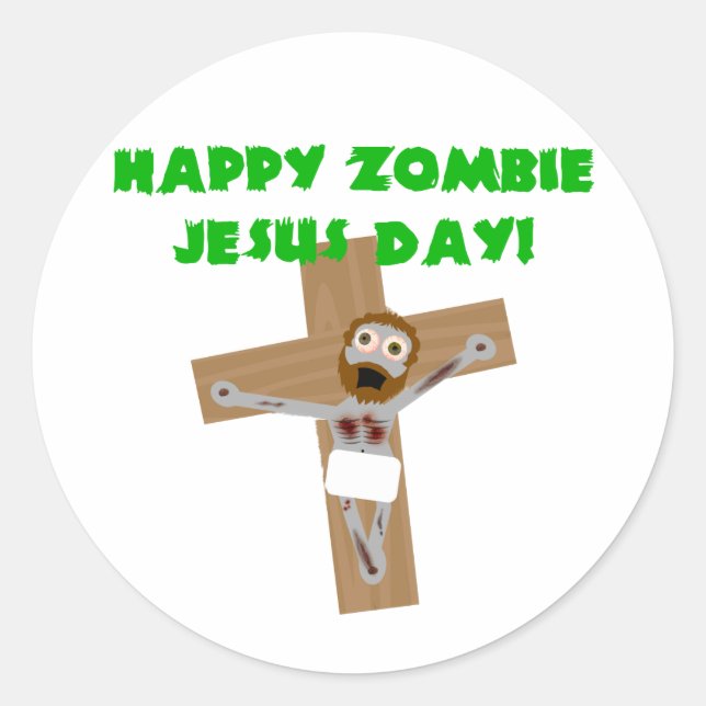 Pegatina Redonda Feliz Día de Jesús de Zombie (Anverso)