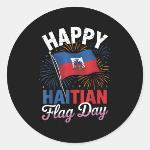 Pegatina Redonda Feliz Día de la Bandera Haitiana Guay Haiti Flag M