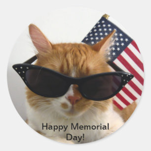 Pegatina Redonda Feliz Día de la Conmemoración del Gato de Guay con