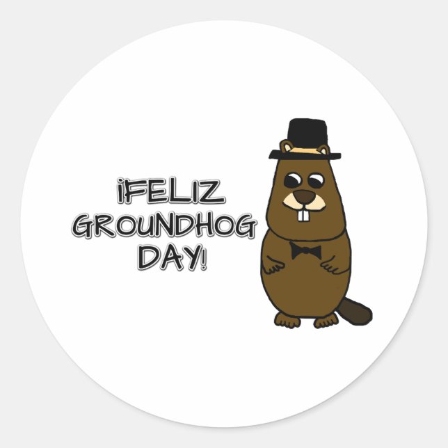 Pegatina Redonda ¡Feliz Día de la Groundhog! (Anverso)