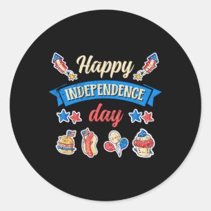 Pegatina Redonda Feliz Día De La Independencia - 4 De Julio