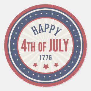 Pegatina Redonda Feliz Día De La Independencia 4 De Julio