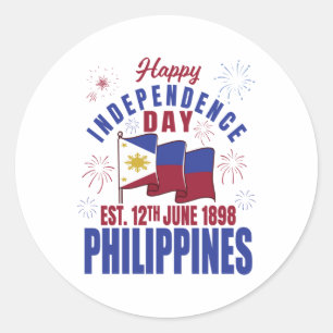 Pegatina Redonda Feliz Día de la Independencia Filipinas Pinoy Fili