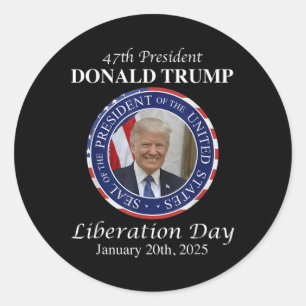 Pegatina Redonda Feliz Día de la Liberación al presidente Donald Tr
