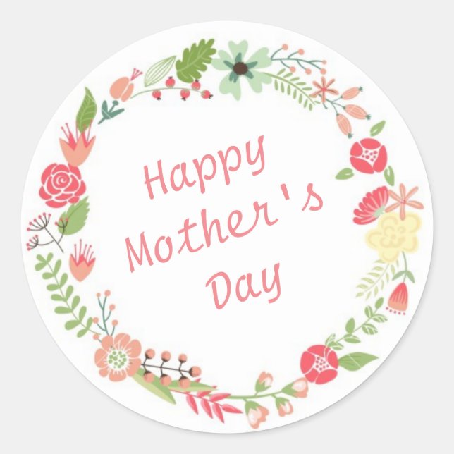 Pegatina Redonda Feliz Día de la Madre (Anverso)