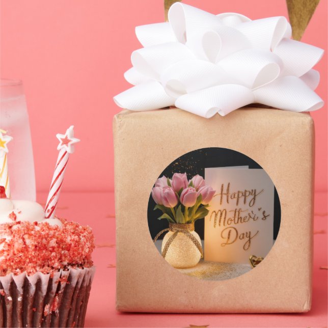 Pegatina Redonda Feliz Día de la Madre (Fiesta)