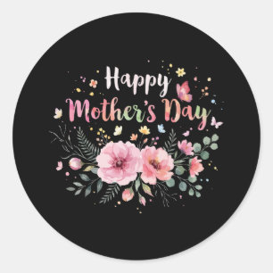 Pegatina Redonda Feliz día de la madre 2026 Floral lindo para mujer