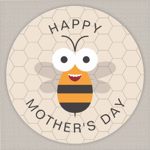 Pegatina Redonda Feliz Día de la Madre Abeja de la Miel Panal Diver