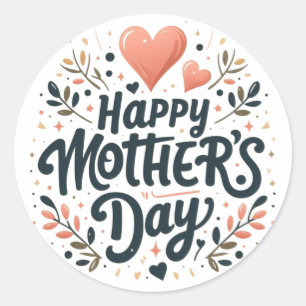 Pegatina Redonda Feliz Día de la Madre - Arte de Tipografía Floral