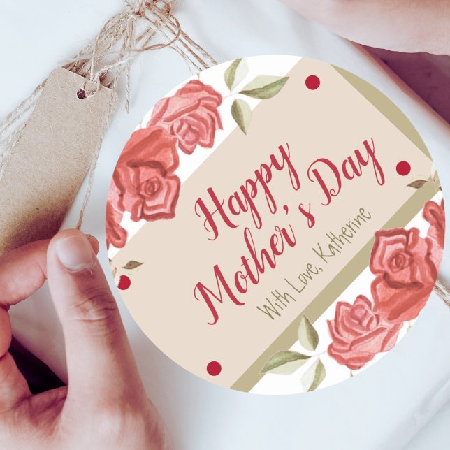 Pegatina Redonda Feliz Día de la Madre Clásica Charm Red Rose (Subido por el creador)
