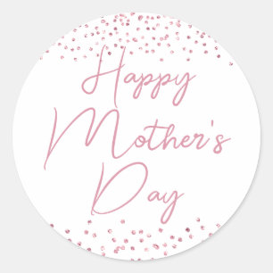 Pegatina Redonda Feliz Día de la Madre Confeti de Purpurina Rosa