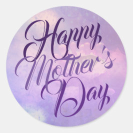 Pegatina Redonda Feliz Día de la Madre en Púrpura