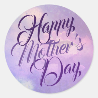 Pegatina Redonda Feliz Día de la Madre en Púrpura