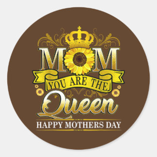Pegatina Redonda Feliz Día de la Madre, eres la reina con el sol