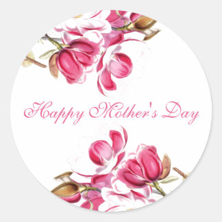 Pegatina Redonda Feliz día de la madre escritura floral rosa