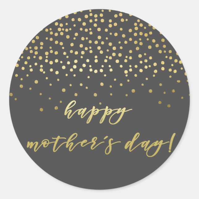 Pegatina Redonda Feliz Día de la Madre - Guión de oro y Confetti (Anverso)