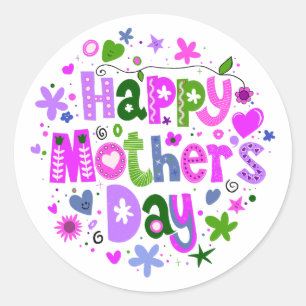 Pegatina Redonda Feliz Día de la Madre Letteraje Purple Floral