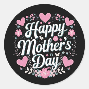 Pegatina Redonda Feliz día de la madre, linda abuela de la mamá flo