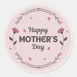 Pegatina Redonda Feliz día de la madre, luz rosa