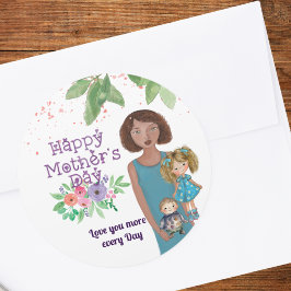 Pegatina Redonda FELIZ DÍA DE LA MADRE | Madre e hijos