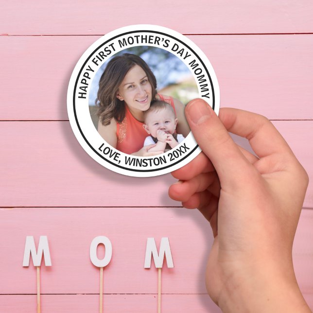 Pegatina Redonda Feliz Día de la Madre, madre, Personalizado, foto  (Subido por el creador)