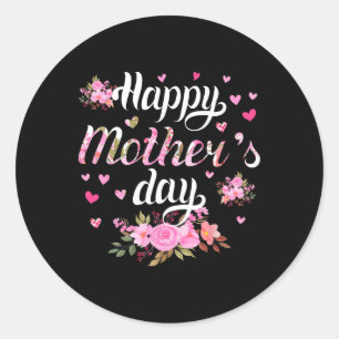 Pegatina Redonda Feliz Día de la Madre, mamá, mujeres, adoran la fl