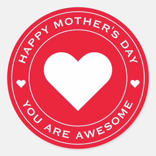 Pegatina Redonda Feliz Día de la Madre Moda Roja Blanca  única (Anverso)