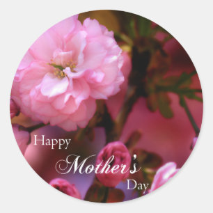 Pegatina Redonda Feliz Día de la Madre Primavera Flores de cerezo r