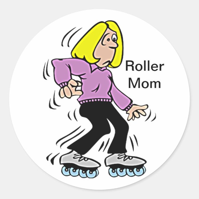 Pegatina Redonda Feliz Día de la Madre, Roller Mom (Anverso)