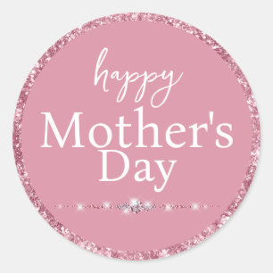 Pegatina Redonda Feliz Día de la Madre Rosa Desvaído Brillante