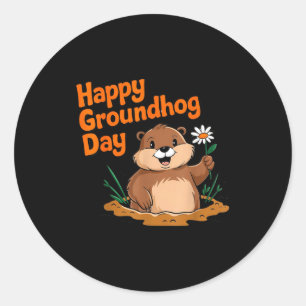 Pegatina Redonda Feliz Día de la Marmota 2025 Parejas Familia Diver