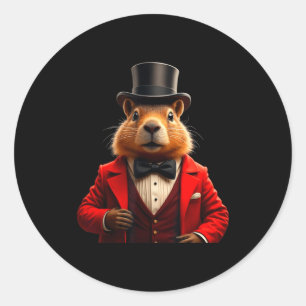 Pegatina Redonda Feliz Día de la Marmota 2025 Sombrero de Caballero
